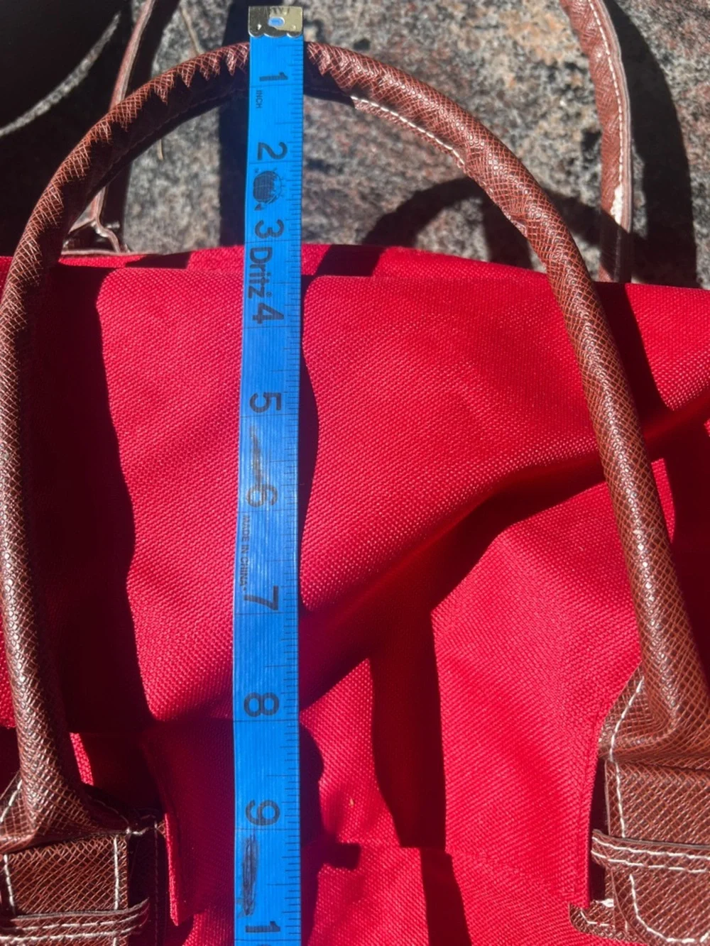 Red Men's Travel Tote Bag with Brown Handles